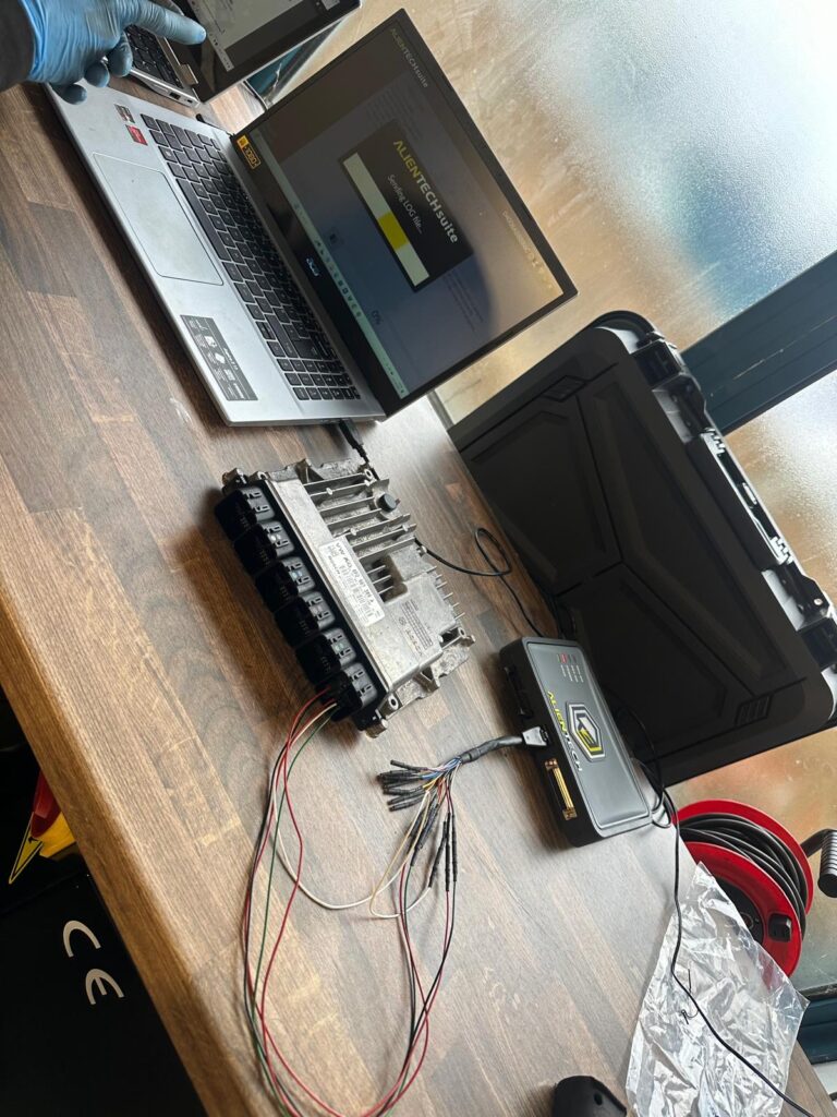 vehicle ecu being pinned ready for stage one remapping at nmd automotive in whitstable